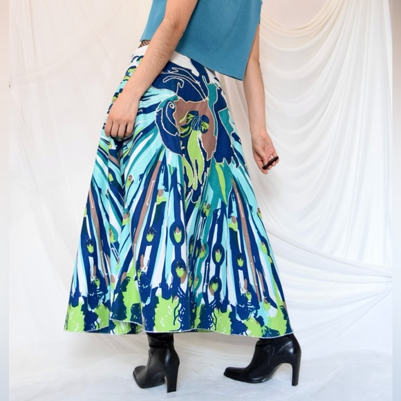 Lillie Rubin Flared beaded Maxi Skirt colorful floral print with sequins - Picture 3 of 7